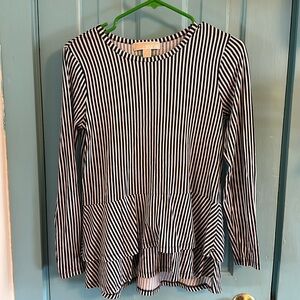 Michael Kors Navy and White striped peplum long sleeve